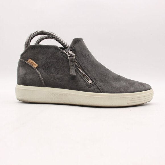 Ecco Soft 7 Mid Women's Size EU 36 US 5 Gray Nubuck Zip Bootie Side Zip Sneaker - Picture 1 of 9
